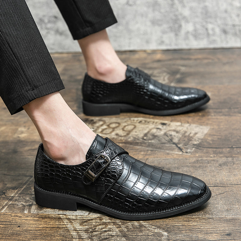 Men's Croc Embossed Pointed Toe Monk Dress Shoes | 8728