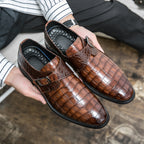 Herren Monk-Abendschuhe mit Krokoprägung und spitzer Zehenpartie | 8728 