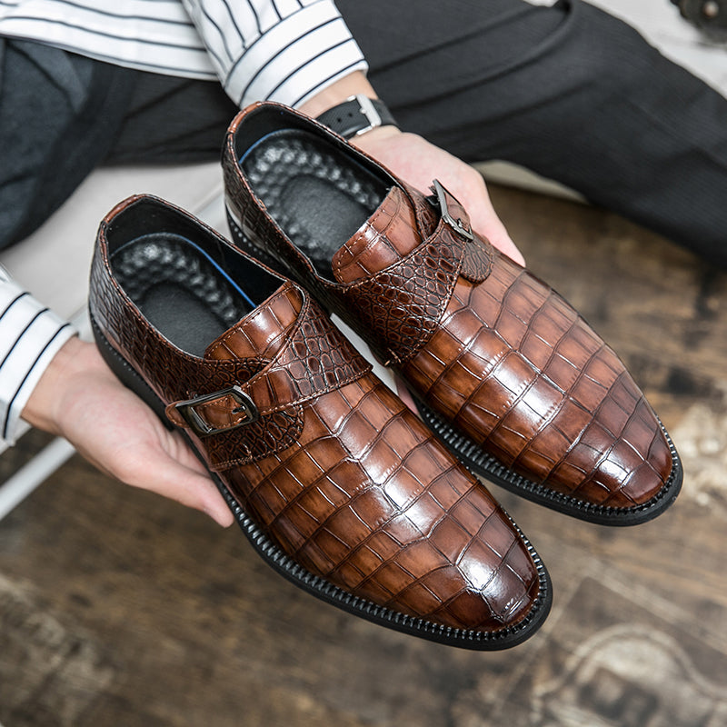 Men's Croc Embossed Pointed Toe Monk Dress Shoes | 8728