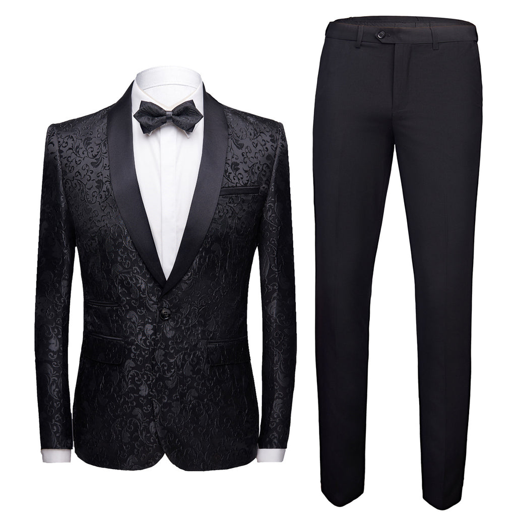 2-teiliges Herrenanzug-Set mit Jacquard-Muster und 1 Knopf, bedruckt, Smokingjacke, Hose, Frühling/Herbst | 970