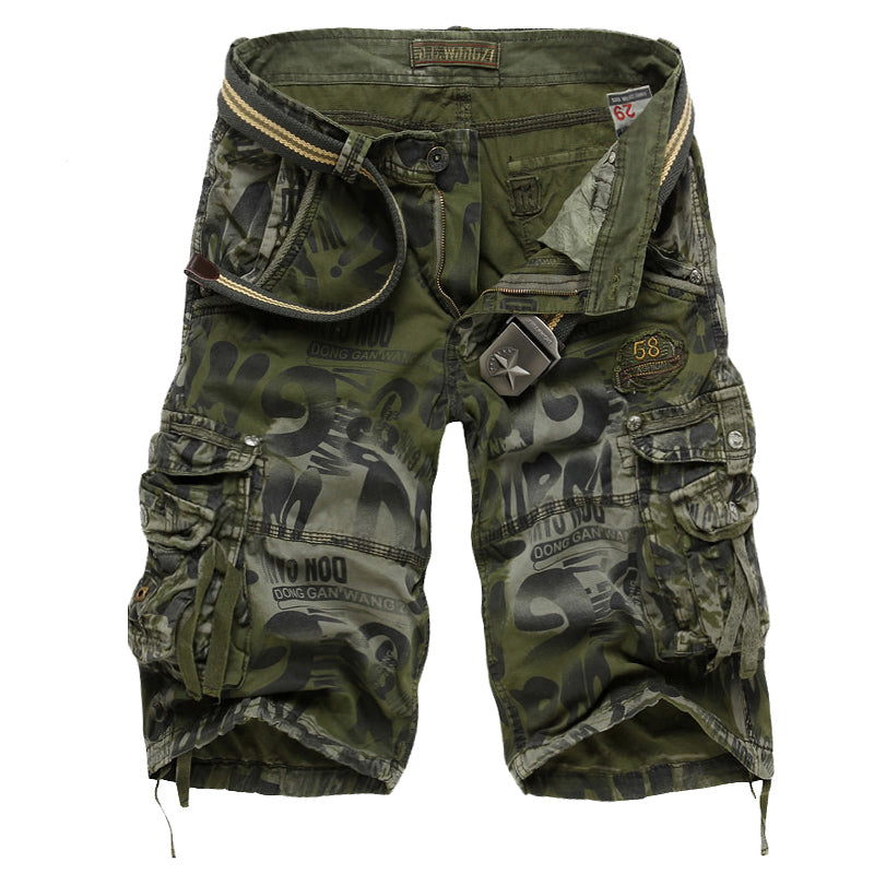 Herren-Cargo-Shorts mit Leopardenmuster und Camouflage-Muster, entspannte Passform, mehrere Taschen – 2292