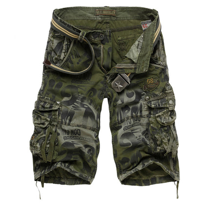 Pantaloncini cargo mimetici con stampa leopardata da uomo, vestibilità comoda, multitasche -2292