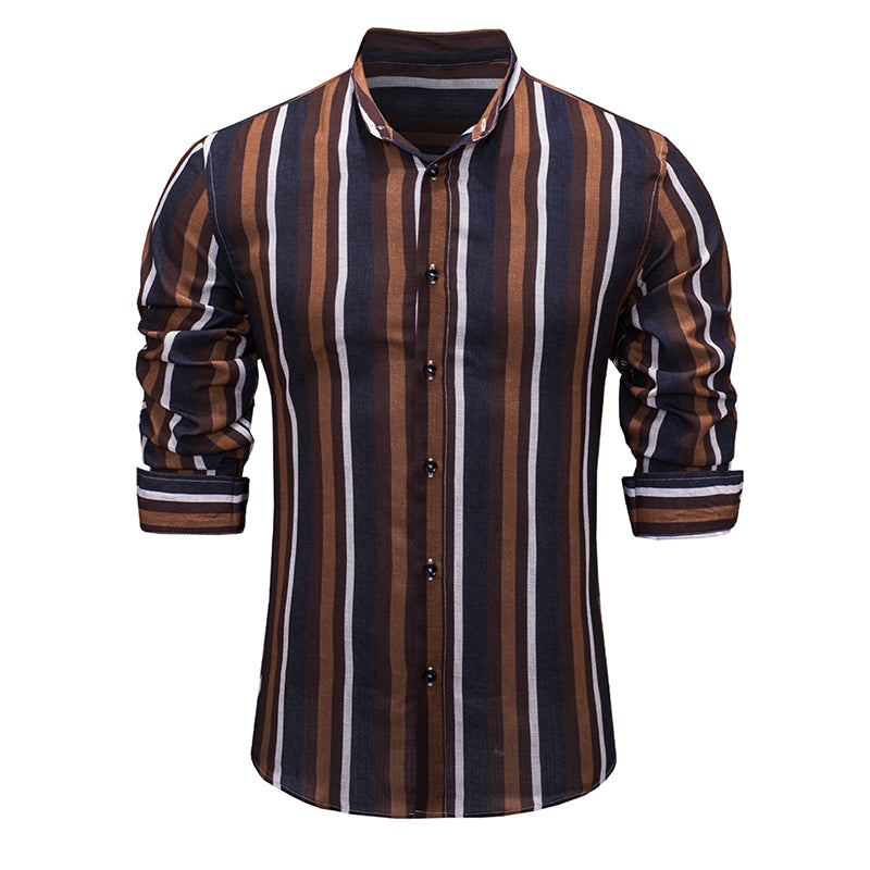 Men's Casual Long Sleeve Button-Down Shirts Striped Dress Shirts | MC255371