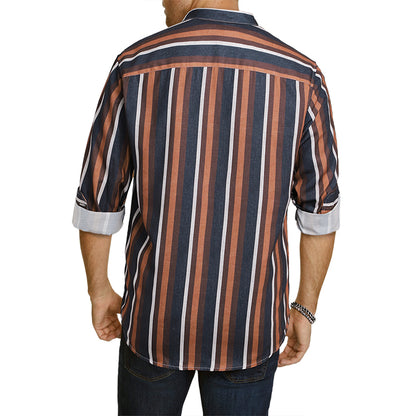 Men's Casual Long Sleeve Button-Down Shirts Striped Dress Shirts | MC255371