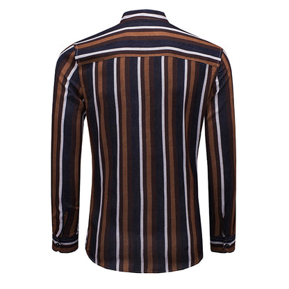 Men's Casual Long Sleeve Button-Down Shirts Striped Dress Shirts | MC255371