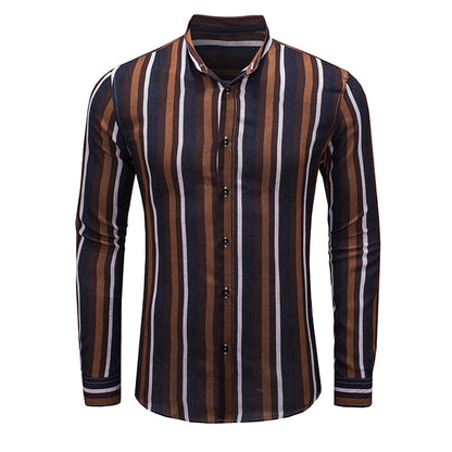 Men's Casual Long Sleeve Button-Down Shirts Striped Dress Shirts | MC255371