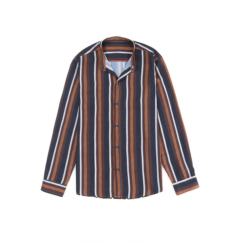 Men's Casual Long Sleeve Button-Down Shirts Striped Dress Shirts | MC255371