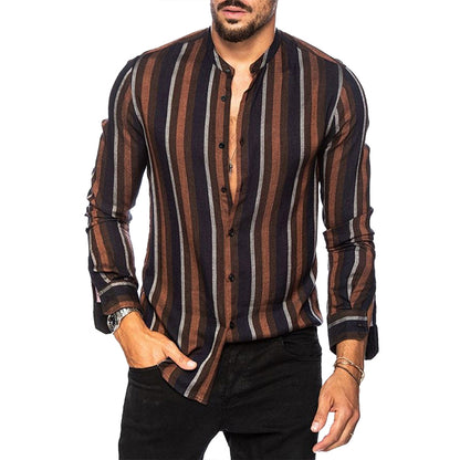 Men's Casual Long Sleeve Button-Down Shirts Striped Dress Shirts | MC255371