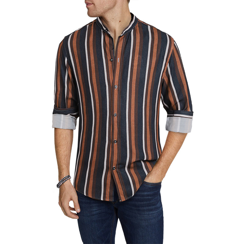 Men's Casual Long Sleeve Button-Down Shirts Striped Dress Shirts | MC255371