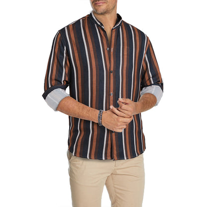 Men's Casual Long Sleeve Button-Down Shirts Striped Dress Shirts | MC255371