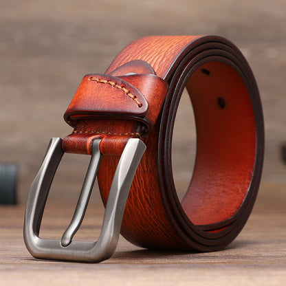 Luxury Genuine Leather Belt For Suits Pants Jeans Uniform With Single Prong Buckle Belts