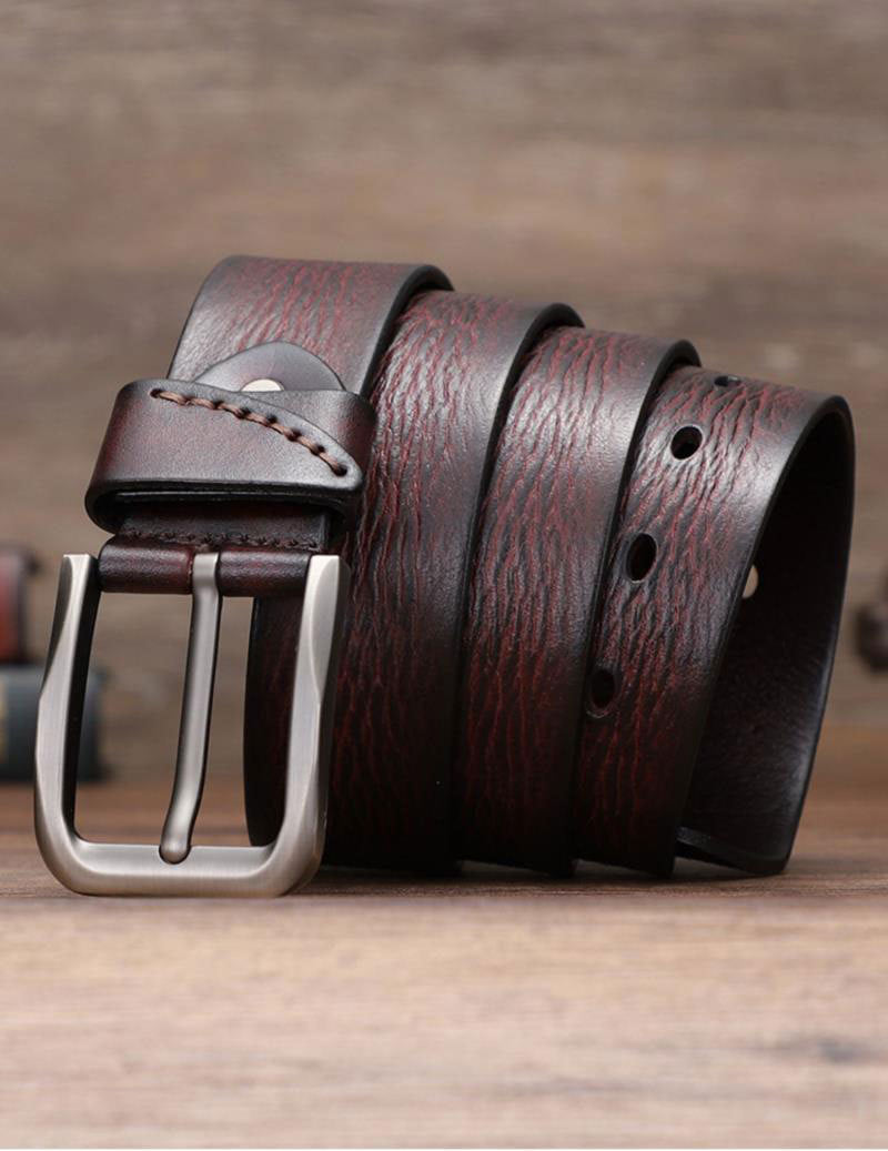 Luxury Genuine Leather Belt For Suits Pants Jeans Uniform With Single Prong Buckle Belts