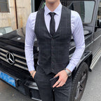 3-teiliger Slim Fit-Anzug für Herren mit Karomuster, formeller Business-Smoking, Blazer + Weste + Hose | 812