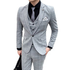 3-teiliger Slim Fit-Anzug für Herren mit Karomuster, formeller Business-Smoking, Blazer + Weste + Hose | 812