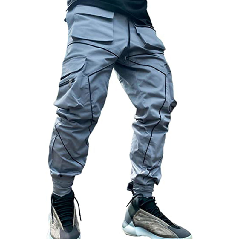 Pantaloni cargo multitasche alla moda da uomo grigi Pantaloni da jogging riflettenti tecnici | W302