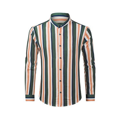 Men's Casual Long Sleeve Button-Down Shirts Striped Dress Shirts | MC255371