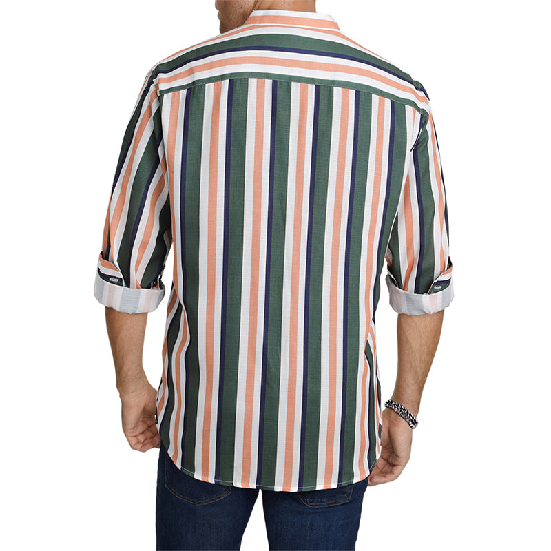 Men's Casual Long Sleeve Button-Down Shirts Striped Dress Shirts | MC255371