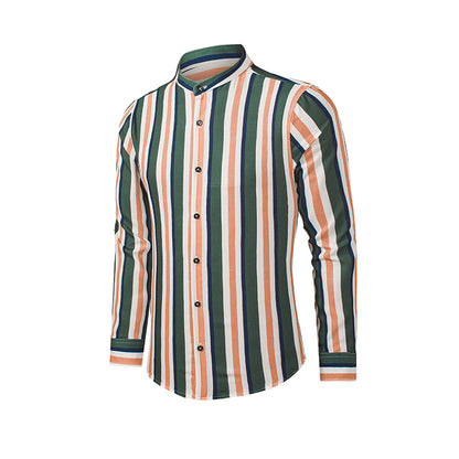 Men's Casual Long Sleeve Button-Down Shirts Striped Dress Shirts | MC255371