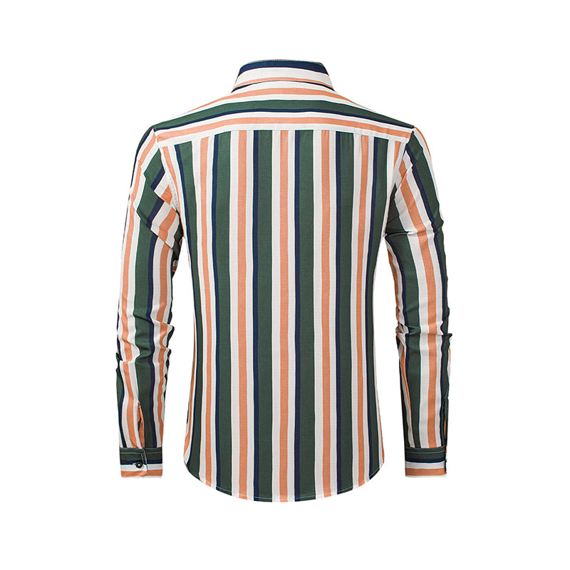 Men's Casual Long Sleeve Button-Down Shirts Striped Dress Shirts | MC255371