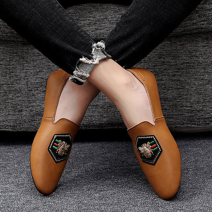 Mocassins élégants pour hommes Chaussures en cuir avec broderie d'abeille pour hommes | 597 