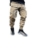Khaki Fashion Herren Cargohose Hip Hop Elastischer Bund Kordelzug Street Jogger Jogginghose mit Taschen Jogging Punk | W302