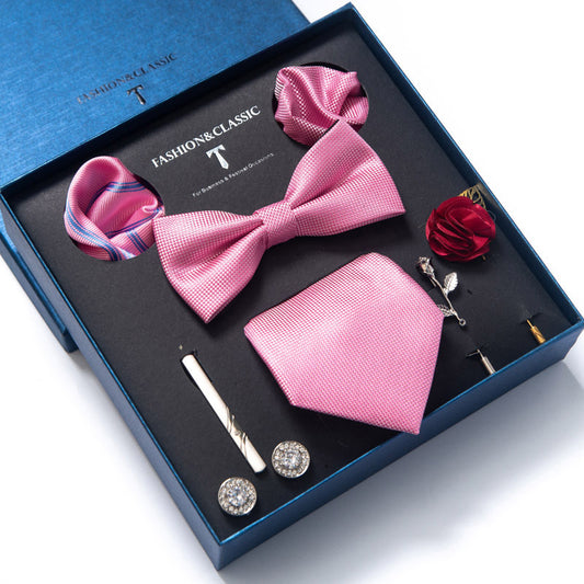 Cravate rose unie pour homme, pochette, boutons de manchette, broche pour fête de mariage | LB227