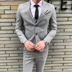 3-teiliger Slim Fit-Anzug für Herren mit Karomuster, formeller Business-Smoking, Blazer + Weste + Hose | 812