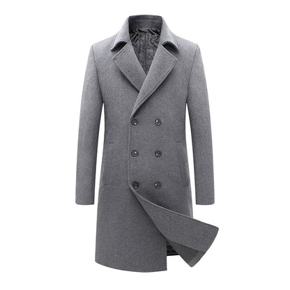 Manteau long matelassé à double boutonnage en laine mélangée de qualité supérieure pour homme | xz1721