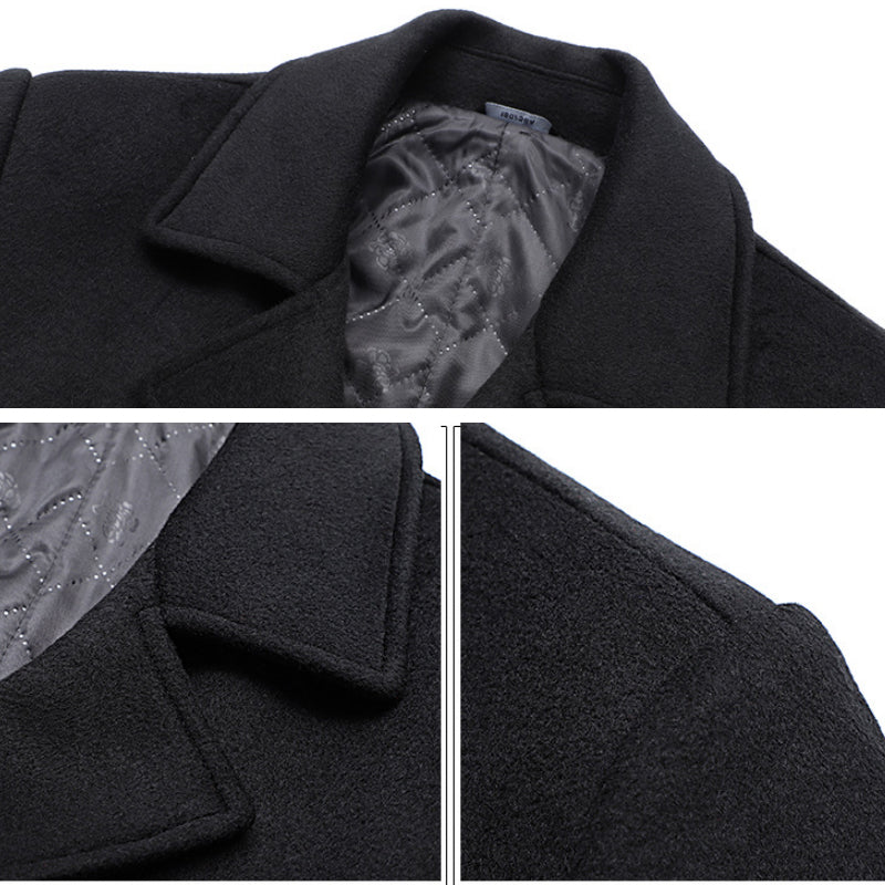 Manteau long matelassé à double boutonnage en laine mélangée de qualité supérieure pour homme | xz1721