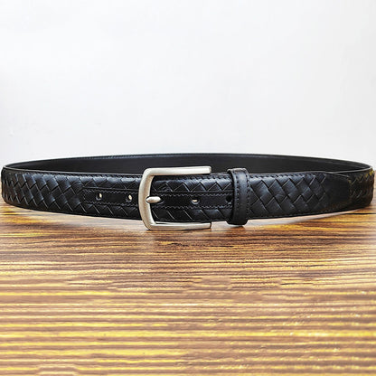 Ceinture tressée en cuir pleine fleur véritable pour homme, largeur 1 3/8" | NH0005