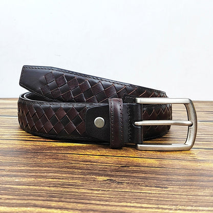 Ceinture tressée en cuir pleine fleur véritable pour homme, largeur 1 3/8" | NH0005