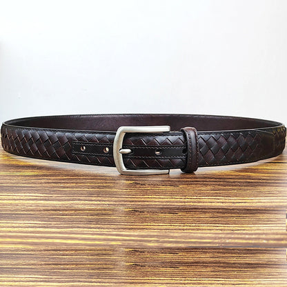 Ceinture tressée en cuir pleine fleur véritable pour homme, largeur 1 3/8" | NH0005