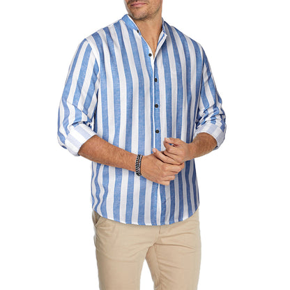 Men's Casual Long Sleeve Button-Down Shirts Striped Dress Shirts | MC255371