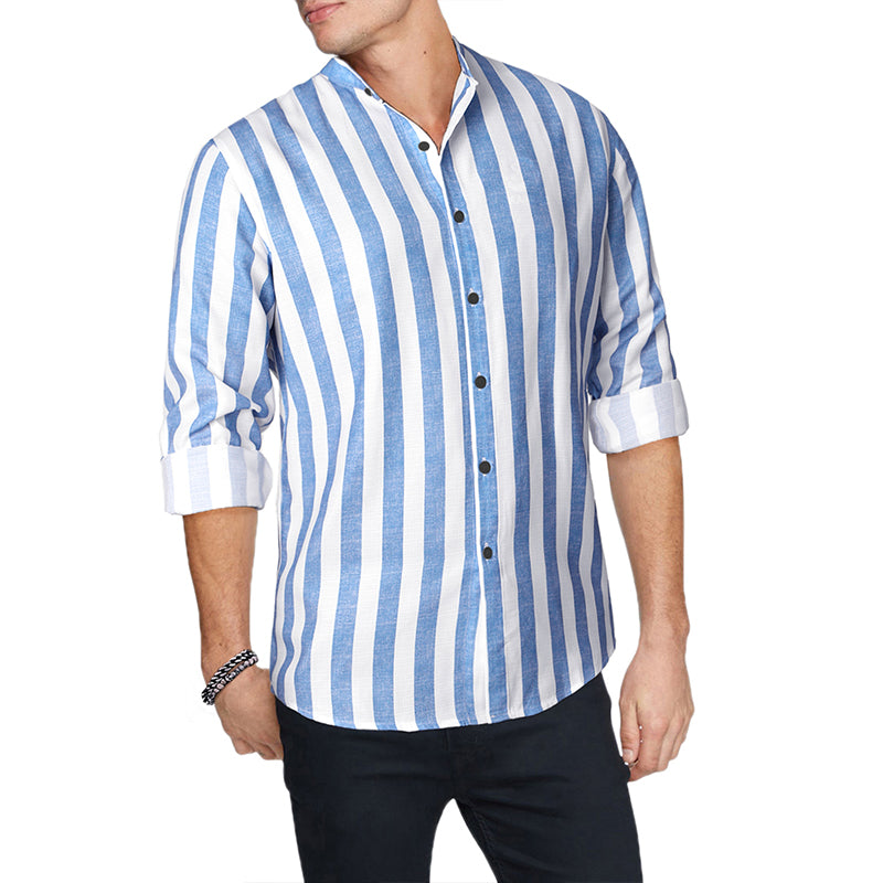 Men's Casual Long Sleeve Button-Down Shirts Striped Dress Shirts | MC255371