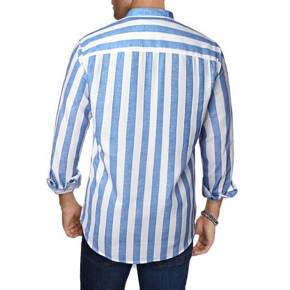 Men's Casual Long Sleeve Button-Down Shirts Striped Dress Shirts | MC255371