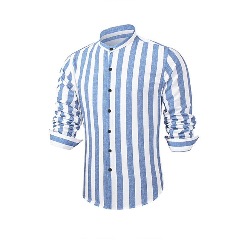 Men's Casual Long Sleeve Button-Down Shirts Striped Dress Shirts | MC255371