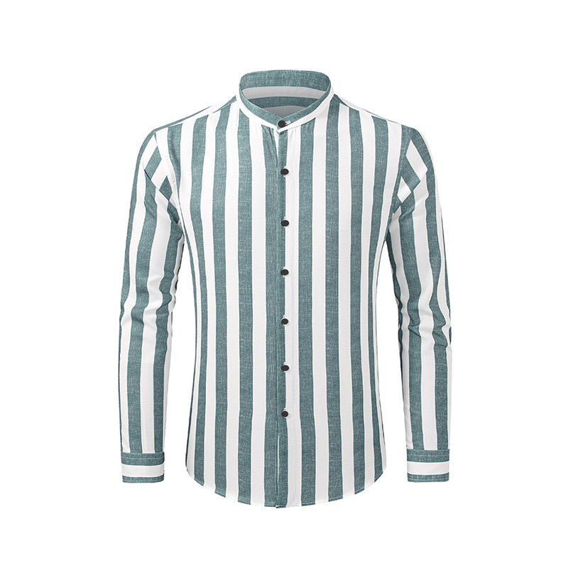 Men's Casual Long Sleeve Button-Down Shirts Striped Dress Shirts | MC255371