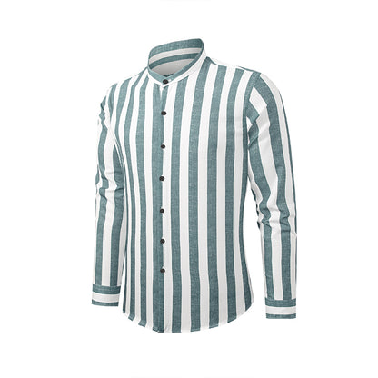 Men's Casual Long Sleeve Button-Down Shirts Striped Dress Shirts | MC255371