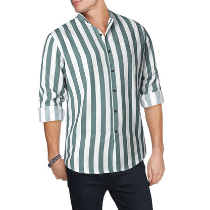 Men's Casual Long Sleeve Button-Down Shirts Striped Dress Shirts | MC255371