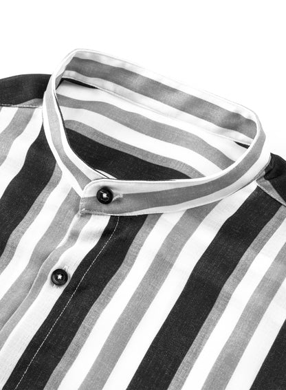 Men's Casual Long Sleeve Button-Down Shirts Striped Dress Shirts | MC255371