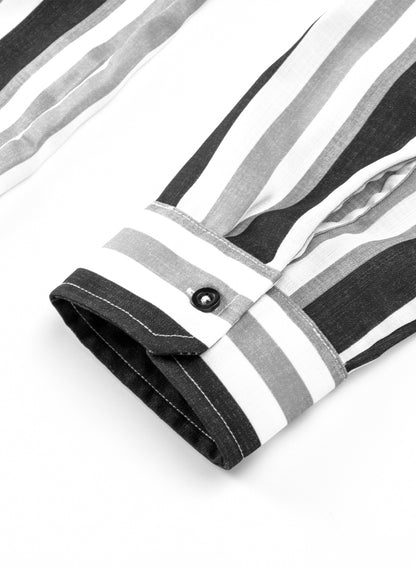 Men's Casual Long Sleeve Button-Down Shirts Striped Dress Shirts | MC255371