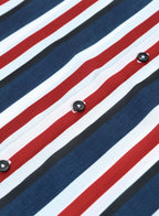 Lässiges Herrenhemd aus Baumwolle mit Streifen und langen Ärmeln und Leinengefühl, Stehkragen, Button-Down-Hemd | +MC255371-4019 
