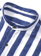 Herren Button-Down-Langarmhemden Modisches Baumwoll-Leinen-Streifen-Freizeit-Strandhemd | MC255371-7019 
