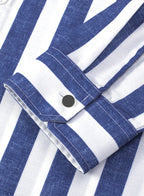Herren Button-Down-Langarmhemden Modisches Baumwoll-Leinen-Streifen-Freizeit-Strandhemd | MC255371-7019 