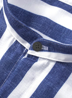 Herren Button-Down-Langarmhemden Modisches Baumwoll-Leinen-Streifen-Freizeit-Strandhemd | MC255371-7019 