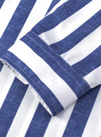 Herren Button-Down-Langarmhemden Modisches Baumwoll-Leinen-Streifen-Freizeit-Strandhemd | MC255371-7019 