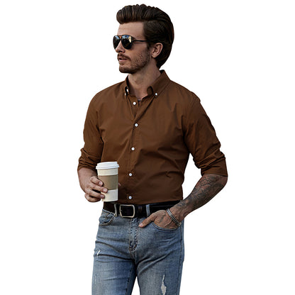 Mens Button Down Shirt High Grade Linen Cotton Shirts Plain Tops |  MC255374