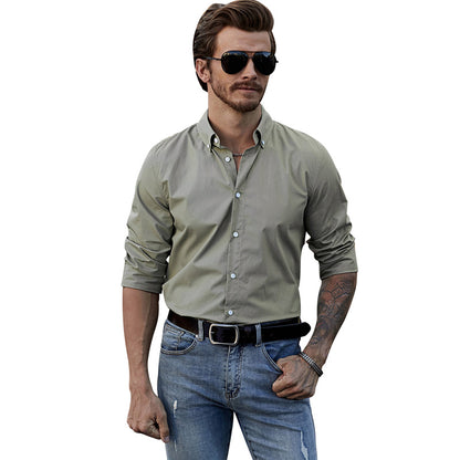 Mens Button Down Shirt High Grade Linen Cotton Shirts Plain Tops |  MC255374