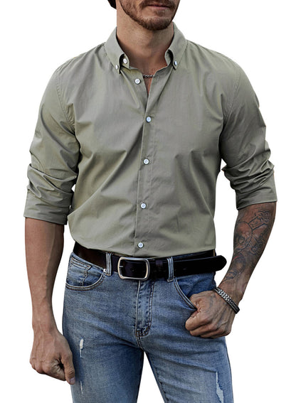 Mens Button Down Shirt High Grade Linen Cotton Shirts Plain Tops |  MC255374