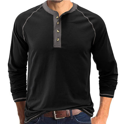 Maglietta Henley leggera in cotone a maniche lunghe da uomo | 2237